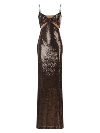 Halston Chloe Cutout Sequin Column Gown In Brown