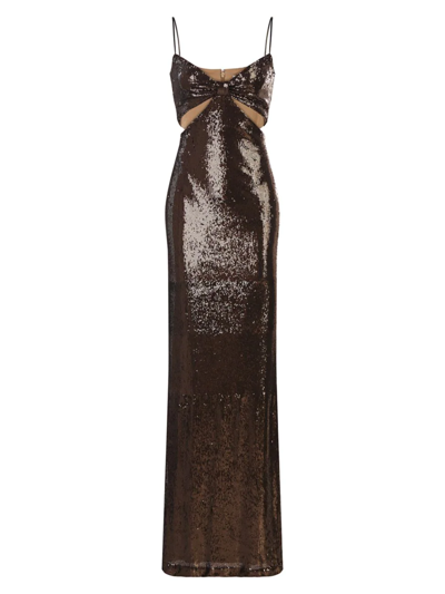 Halston Chloe Cutout Sequin Column Gown In Espresso