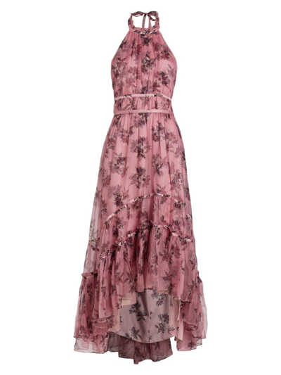 Cinq À Sept Alana Floral Print Open Back Silk Dress In Pink