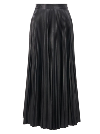 Halston Joss Pleated Faux-leather Midi Skirt In Black