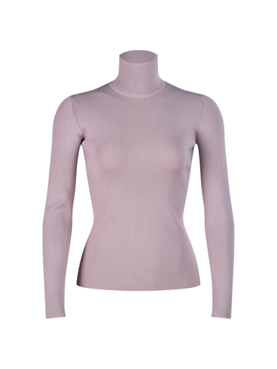 Halston Ty Rib-knit Turtleneck Pullover In Light Plum