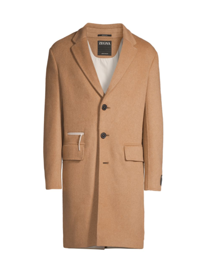 Zegna Single-breasted Camel Hair Coat In Beige