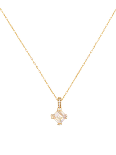 Kate Spade Pave & Square Cubic Zirconia Mini Pendant Necklace, 16" + 3" Extender In Tan/beige