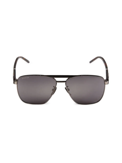 Gucci 58mm Sophisticated Combi Metal Aviator Sunglasses In Ruthenium