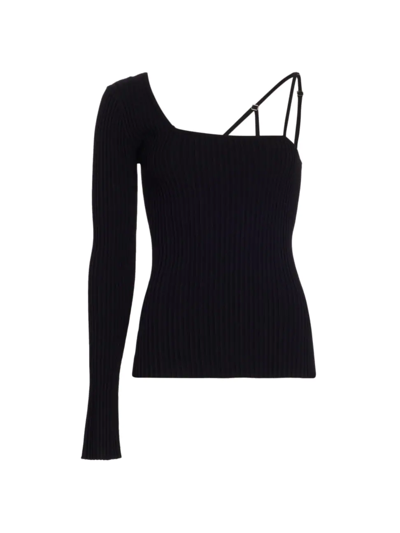 Helmut Lang Single-sleeve Design Top In Black/black