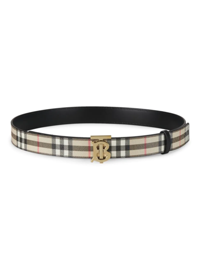 Burberry Women's Reversible Tb Check Coated Canvas Belt In Black