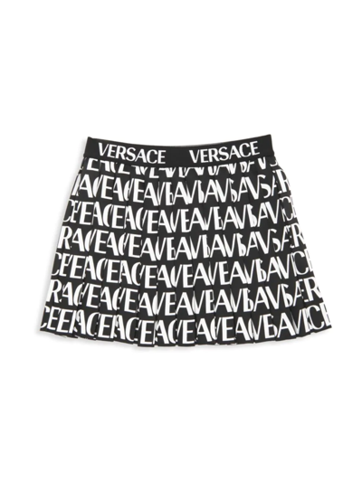 Versace Kids' Little Girl's & Girl's Twill Logo Pleated Skirt In White,black