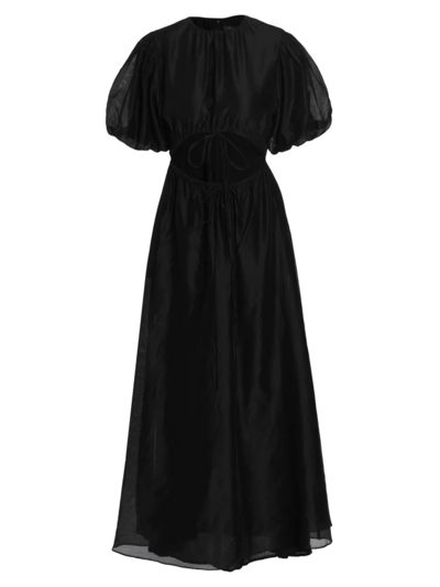 Sir Franc Puff-sleeve Cut-out Maxi-dress In Black