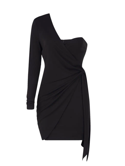 Halston Ashlynn Jersey Asymmetric Minidress In Black