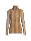 Ganni Printed Mesh Ls Fitted Turtleneck Snake Starfish