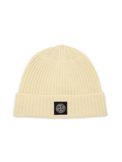 Stone Island Ribbed Wool Beanie In Bco Naturale