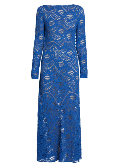 Marni Long-sleeve Floral-lace Gown In Mazarine Blue