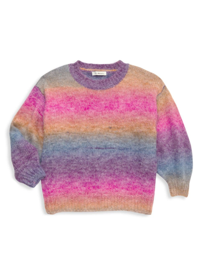 Mini Molly Kids' Girl's Rainbow Knit Crewneck Sweater In Neutral