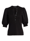Veronica Beard Women Black Coralee Puff Sleeve Stretch Cotton Top Blouse In Black