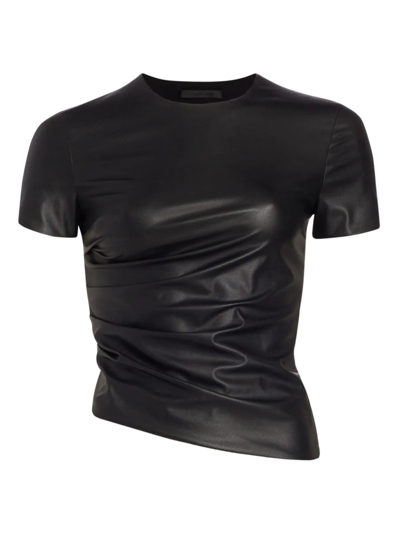 Helmut Lang Twist Faux Leather Short Sleeve T-shirt In Black