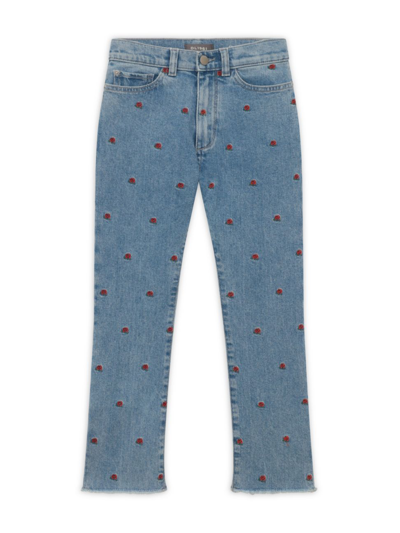 Dl Premium Denim Kids' Girl's Emie Embroidered Straight-fit Jeans In Indigo Rose