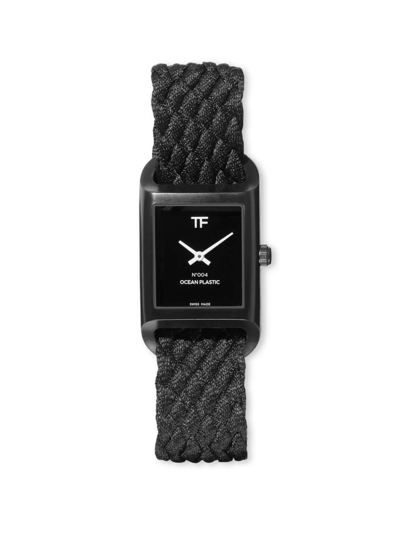 Tom Ford N.004 Ocean Plastic Watch With Black Ocean Plastic Braided Strap In Black / White
