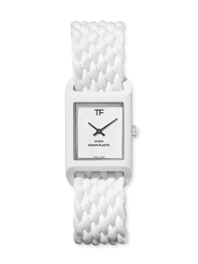 Tom Ford N.004 Ocean Plastic Watch With Black Ocean Plastic Braided Strap In White