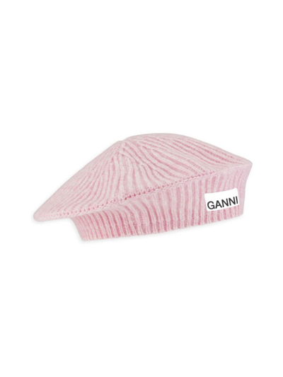 Ganni Structured Rib Knit Wool Blend Beret In Lilac Sachet