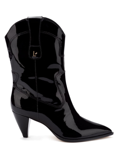 Larroude Thelma Patent Leather Short Boots In Black