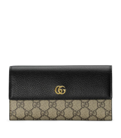 Gucci Leather-canvas Gg Marmont Continental Wallet In Beige