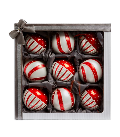 Harrods White And Red Swirl Baubles (set Of 9) In Multi