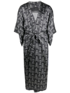 Ozwald Boateng Geometric-print Tie-waist Jacket In Grey
