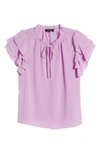 1.state Flutter Sleeve Split Neck Chiffon Blouse In Violet Tulle