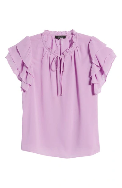 1.state Flutter Sleeve Split Neck Chiffon Blouse In Violet Tulle