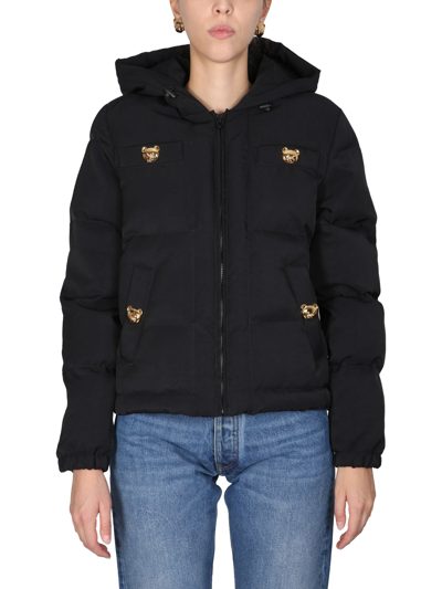 Moschino Quilted Satin Bomber Jacket In Black