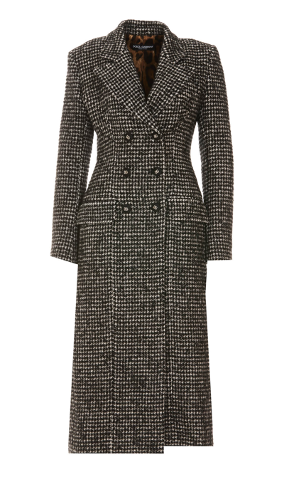Dolce & Gabbana Single-breasted Houndstooth Tweed Coat In Multicolor