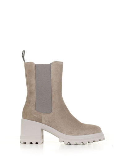 Voile Blanche Claire Ankle Boot In Suede In Beige