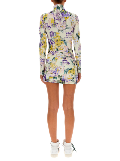 Off-white Floral Print Dress In Green