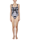 Versace One Piece Swimsuit With Double Face Print In Nero