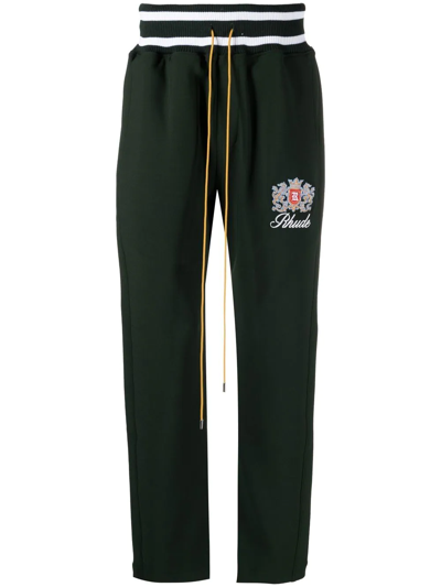 Rhude Logo-embroidered Tapered Stretch-woven Jogging Bottoms In 0480 Forest