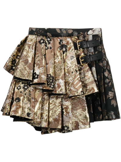 Roberto Cavalli Brocade-pattern Pleated Miniskirt In Black