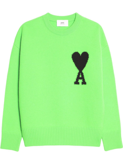 Ami Alexandre Mattiussi Pull Ami De Coeur En Laine In Green