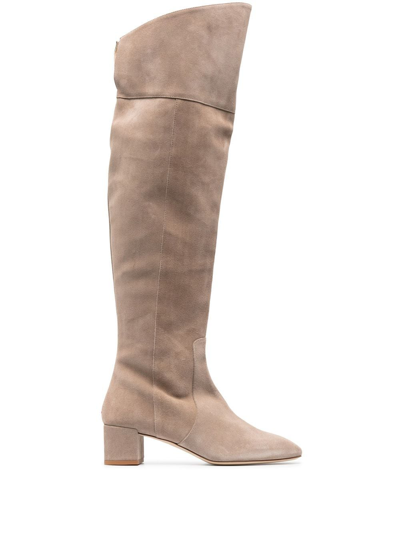 Aeyde Neutral Letizia 45 Over-the-knee Suede Boots In Taupe