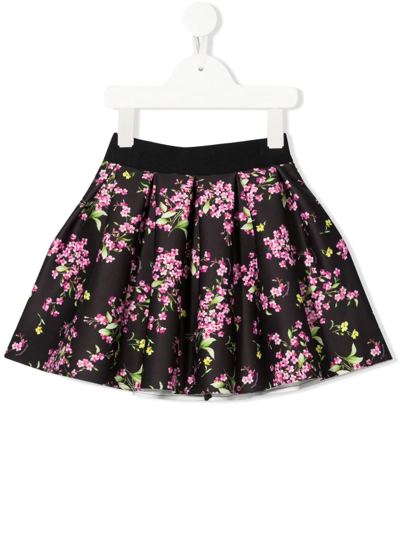 Monnalisa Kids' Floral-print Flared Skirt In Black