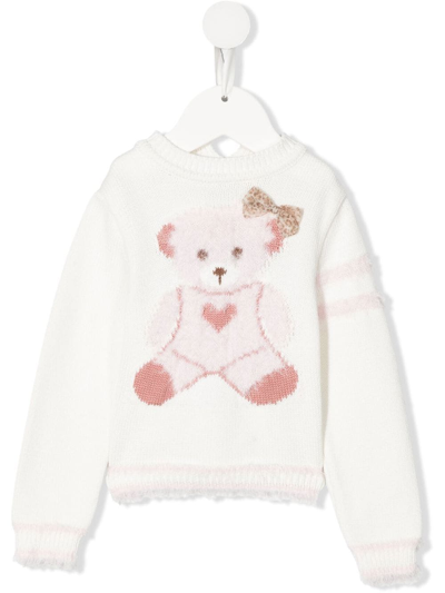Monnalisa Babies' Teddy Bear-motif Cotton Jumper In White
