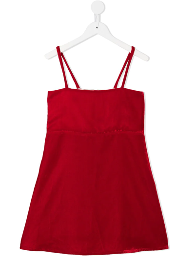 Eshvi Kids' Velvet Midi Sun Dress In Red