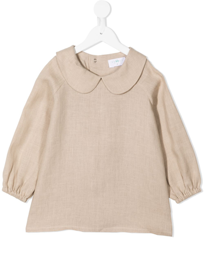 Eshvi Kids' Peter-pan Collar Linen Shirt In Brown