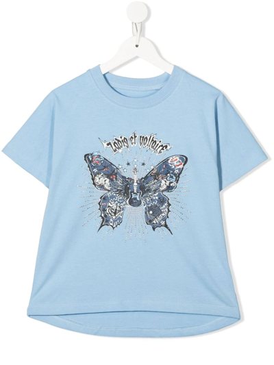 Zadig & Voltaire Kids' Printed Organic Cotton T-shirt In Blue