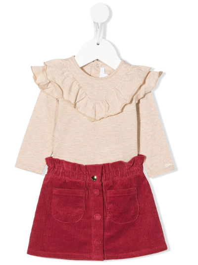 Chloé Babies' Cotton Skirt Set In Pink