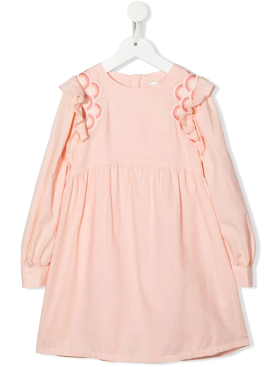 Chloé Kids' Embroidered-scallop Midi Dress In Pink Washed Pink
