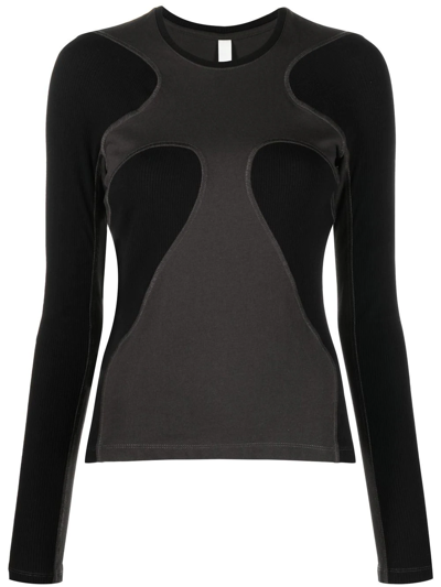 Dion Lee Black Ribbed Two-tone Long Sleeved Top