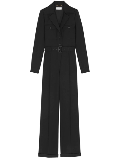 Saint Laurent Long-sleeve Tailored Jumpsuit In Black