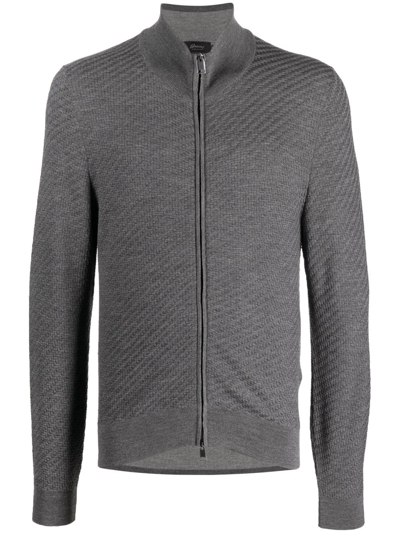 Brioni Front-zip Sweater In Grey