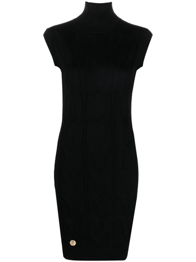 Philipp Plein Roll-neck Cable-knit Sleeveless Dress In Black