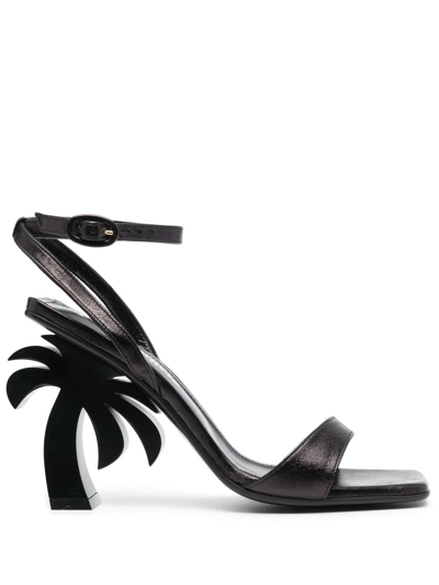 Palm Angels Palm Tree Heeled Sandals In Nero